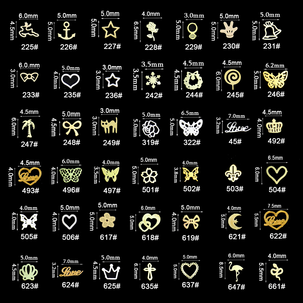 Gold Foil Flakes - 100pcs/bag Gold Heart Metallic Nail Decals