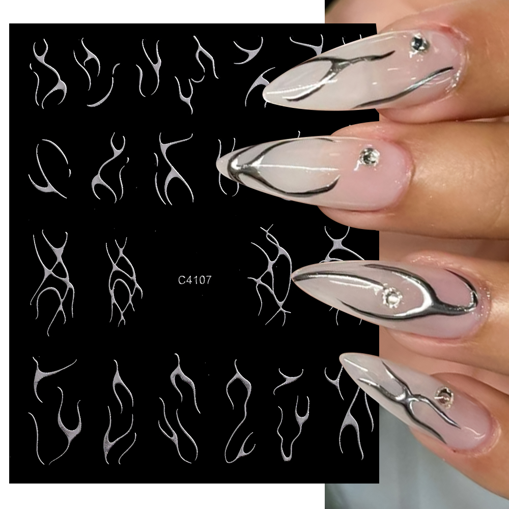 3D Silver Flame Nail Sticker G - Gold Foil Flakes ulasan dan harga
