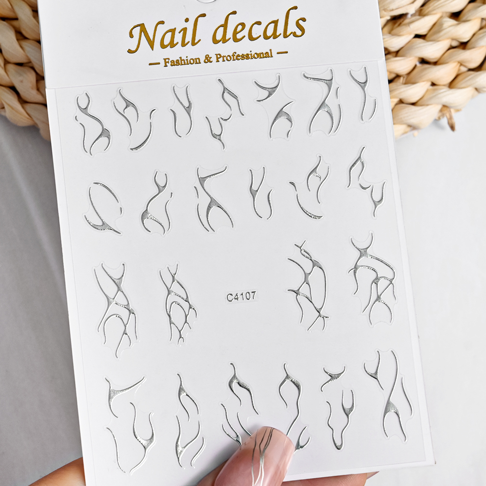 3D Silver Flame Nail Sticker G - Gold Foil Flakes ulasan dan harga
